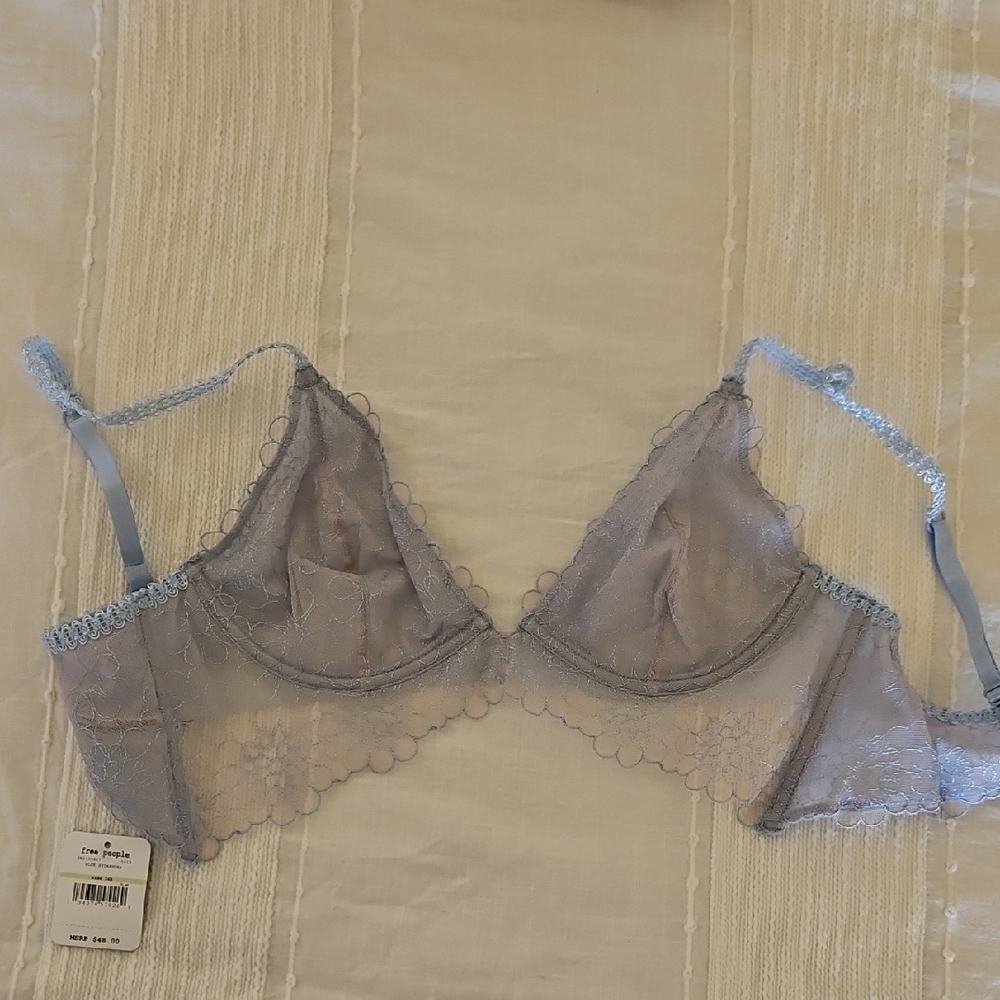 Free People Sheer Lace Bralette in Soft Blue